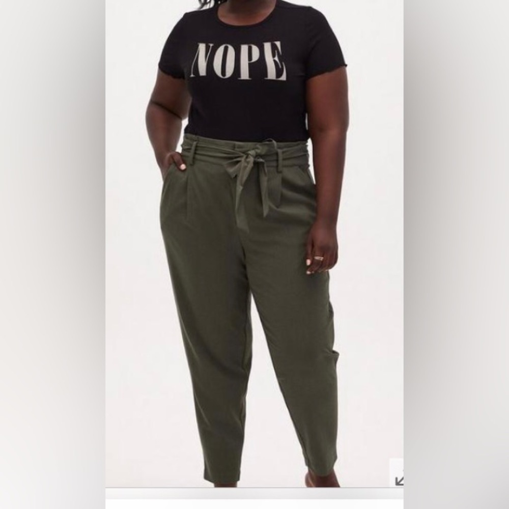 Torrid Olive Green Crosshatch Self Tie Tapered Pant Sz 22 Plus Casual Woman